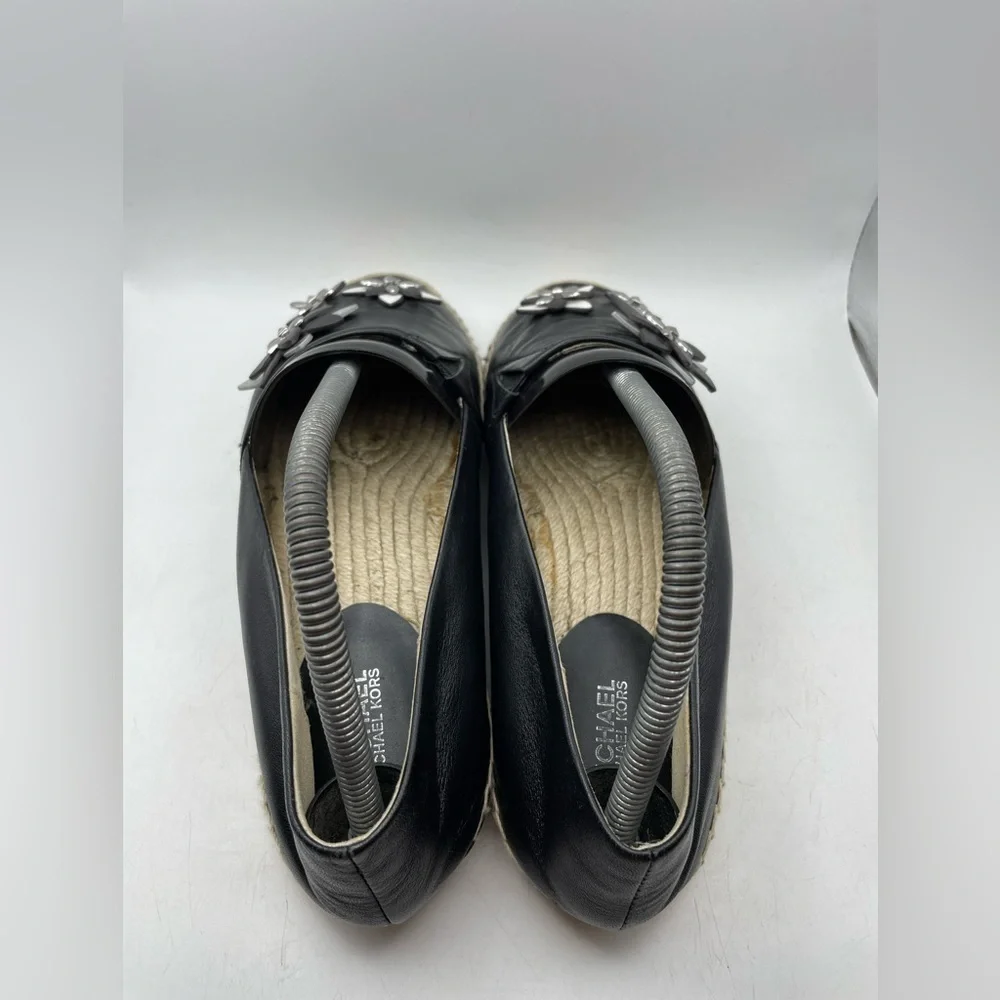 Michael Kors black leather floral espadrilles women’s size 7.5